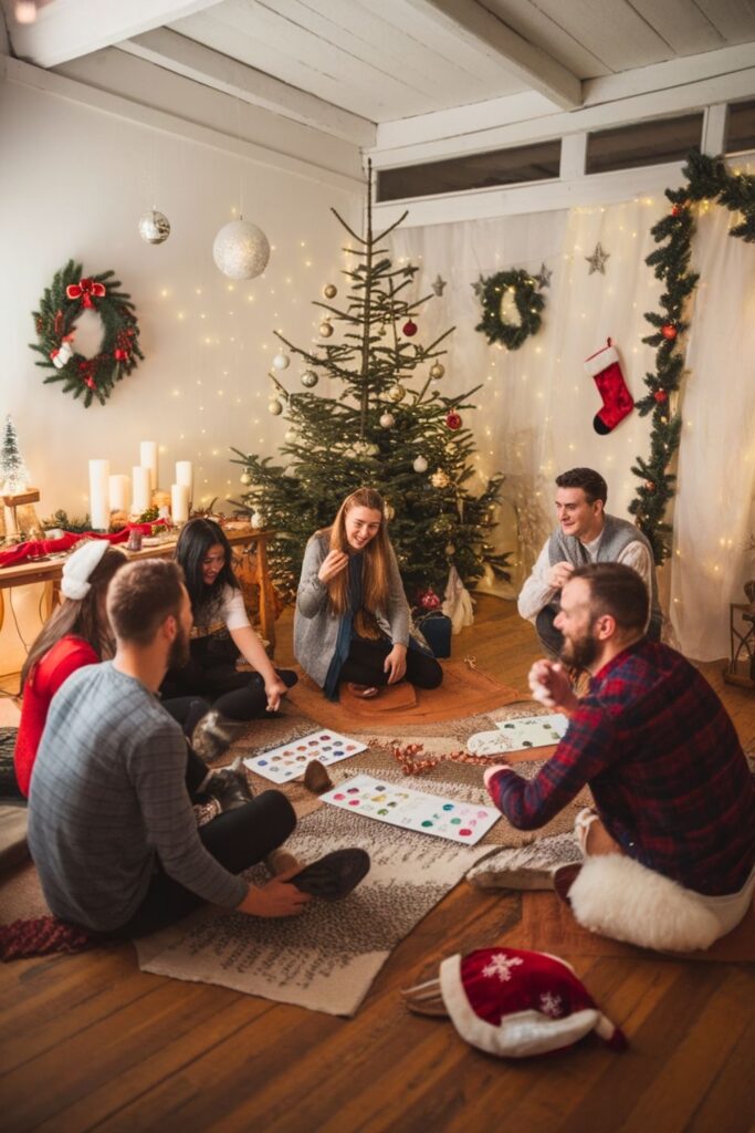 People playing Who is the Secret Santa game, a fun Christmas party game and one of the best Christmas games for adults and kids.